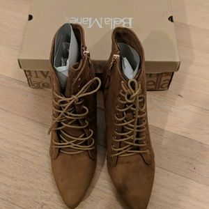 Caramel faux suede lace up bootie